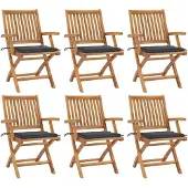 Syfax Klappbare Gartenstühle mit Kissen 6 Stk. Massivholz Teak