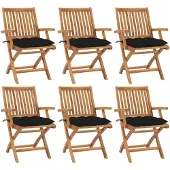 vidaXL Klappbare Gartenstühle mit Kissen 6 Stk. Massivholz Teak
