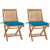 vidaXL Gartenstühle 2 Stk. mit Hellblauen Kissen Massivholz Teak