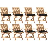 vidaXL Klappbare Gartenstühle mit Kissen 8 Stk. Massivholz Teak