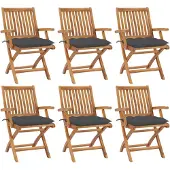 vidaXL Klappbare Gartenstühle mit Kissen 6 Stk. Massivholz Teak