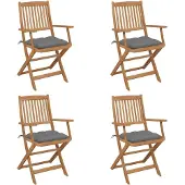 vidaXL Klappbare Gartenstühle 4 Stk. mit Kissen Massivholz Akazie