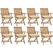 vidaXL Klappbare Gartenstühle mit Kissen 8 Stk. Massivholz Teak