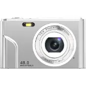 INF Digitalkamera 48MP mit 16x Digitalzoom, HD-Display, 2.4 Zoll IPS-Bildschirm Silber