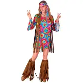 Widmann Party 4tlg. Kostüm "Hippie" in Hellbraun/ Bunt - M