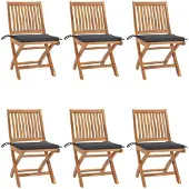 vidaXL Klappbare Gartenstühle mit Kissen 6 Stk. Massivholz Teak