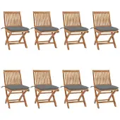 vidaXL Klappbare Gartenstühle mit Kissen 8 Stk. Massivholz Teak