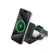 Anker MagGo | 3-in-1 Faltbare kabellose Ladestation - 15 Watt - Kompatibel mit MagSafe und Qi2 - Schwarz