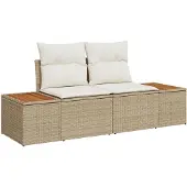 vidaXL Gartensofa Beige 184 x 62 x 85cm Poly-Rattan