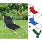Hioshop Sonnenliege mit Rollen und Sonnendach