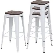 Mendler 4er-Set Barhocker HWC-A73 inkl. Holz-Sitzfläche, Barstuhl Tresenhocker, Metall Industriedesign stapelbar weiß