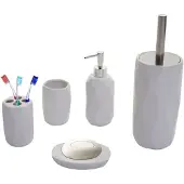 Mendler 5-teiliges Badset HWC-H88, WC-Garnitur Badezimmerset Badaccessoires, Keramik ~ weiß