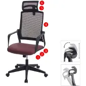 Mendler Bürostuhl HWC-J52, Drehstuhl Schreibtischstuhl, ergonomisch Kopfstütze, Kunstleder bordeaux-rot