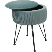 Mendler Sitzhocker HWC-K47, Hocker mit Staufach, Ø 33cm, Samt-Optik ~ grün, Gestell schwarz