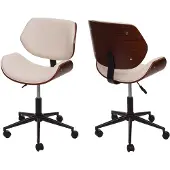 Mendler Bürostuhl HWC-G25, Drehstuhl Schreibtischstuhl, Bugholz Walnuss-Optik Retro drehbar höhenverstellbar MVG creme