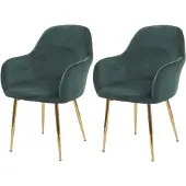 Mendler 2er-Set Esszimmerstuhl HWC-F18, Stuhl Küchenstuhl, Retro Design Samt grün, goldene Beine