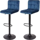 Mendler 2er-Set Barhocker HWC-G87, Tresenhocker Barstuhl, höhenverstellbar Samt petrol-blau, Fuß schwarz