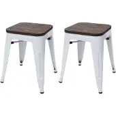 Mendler 2er-Set Hocker HWC-A73 inkl. Holz-Sitzfläche, Metallhocker Sitzhocker, Metall Industriedesign stapelbar ~ weiß