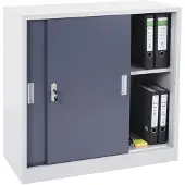 Mendler Aktenschrank Boston HWC-F41, Stahlschrank Büroschrank, mit abschließbaren Schiebetüren 90x90x45cm ~ anthrazit