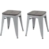 Mendler 2er-Set Hocker HWC-A73 inkl. Holz-Sitzfläche, Metallhocker Sitzhocker, Metall Industriedesign stapel