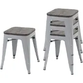 Mendler 4er-Set Hocker HWC-A73 inkl. Holz-Sitzfläche, Metallhocker Sitzhocker, Metall Industriedesign stapelbar ~ grau