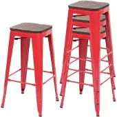 Mendler 4er-Set Barhocker HWC-A73 inkl. Holz-Sitzfläche, Barstuhl Tresenhocker, Metall Industriedesign stape