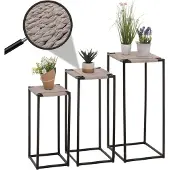 Mendler 3er-Set Blumentisch HWC-N70, Beistelltisch Tisch Blumenständer Ablage, stapelbar, Metall Papierseil 108266