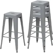 Mendler 4er-Set Barhocker HWC-A73, Barstuhl Tresenhocker, Metall Industriedesign stapelbar grau