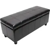 Mendler Aufbewahrungs-Truhe Sitzbank Kriens, Leder + Kunstleder, 112x45x45cm FSC-zertifiziert ~ schwarz