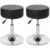 Mendler 2er-Set Hocker HWC-C22, Sitzhocker Schminkhocker, höhenverstellbar Ø 35cm ~ Kunstleder, schwarz