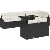 vidaXL Gartensofa-set 9 Stk. Schwarz und Creme Poly-Rattan