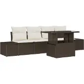 vidaXL Sofa Set 5 Stk. Braun und Creme Poly-Rattan