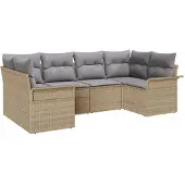 vidaXL Gartensofa-set 6 stk. Beige Poly-Rattan