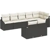 vidaXL Gartensofa-set 8 Stk. Schwarz und Weiß Poly-Rattan