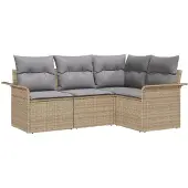 vidaXL Gartensofa-set 4 stk. Beige Poly-Rattan