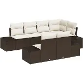 vidaXL Gartensofa-set 7 stk. Braun und Creme Poly-Rattan