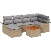 vidaXL Gartensofa-set 7 stk. Beige Poly-Rattan
