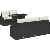 vidaXL Gartensofa-set 6 Stk. Schwarz und Creme Poly-Rattan