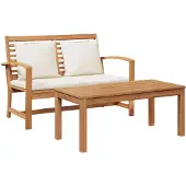 vidaXL Gartenbank- und Tischset mit Polster 2 Stück Braun und Creme