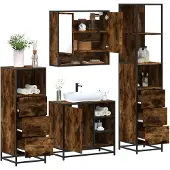vidaXL 4-tlg. Badmöbel-Set Räuchereiche Holzwerkstoff