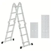 Songmics Leiter, Mehrzweckleiter, Aluleiter, 12 Stufen mit 2 Gerüstplatten