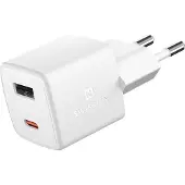 Swissten GaN 30W Netzteil kompaktes Design, USB + USB-C Anschlüsse, – Weiß