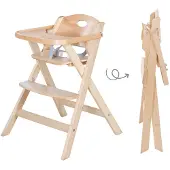 Roba Klapphochstuhl, Hochstuhl platzsparend klappbar, Baby- & Kinderhochstuhl Holz natur