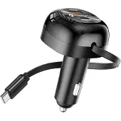 Forcell F-ENERGY Alu car charger with retractable cable Type C and Type C + USB A sockets PD QC4.0 SFC2.0 3A 75W black