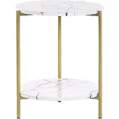 Beliani Beistelltisch Weiß MDF-Platte Marmor Optik Rund 40 cm mit Goldenem Metallgestell Regal Modern Glamour Stil Sofatisch Wohnzimmer Salon Möbel