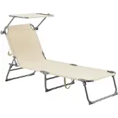 Helloshop26 Sonnenliege mit Sonnenschutz aus mattem silbernem Polyester und beige 03_0006410