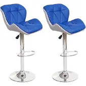 Mendler 2er-Set Barhocker HWC-A92, Barstuhl Tresenhocker, höhenverstellbar Kunstleder blau