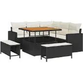 vidaXL Gartensofa-set 9 stk. 6-Sitzanzahl Schwarz und Creme