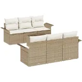 vidaXL Gartensofa-set 7 stk. Beige Poly-Rattan