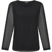 Goldner Kurzgröße: Blusenshirt mit Glitzersteinen in schwarz | Gr.: 25